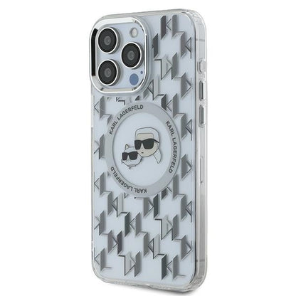 Coque MagSafe pour Apple iPhone 15 Pro Max, Karl Lagerfeld, IML Monogramme Karl & Choupette's Heads, Transparente