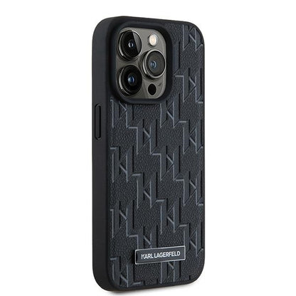 Étui MagSafe pour Apple iPhone 15 Pro Max, Karl Lagerfeld, Logo Métal Monogramme, Noir