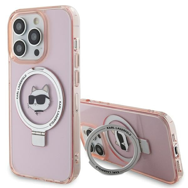 Coque MagSafe pour Apple iPhone 15 Pro Max, Karl Lagerfeld, Ring Stand Choupette's Head, Rose