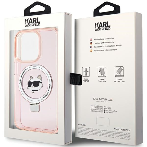 Coque MagSafe pour Apple iPhone 15 Pro Max, Karl Lagerfeld, Ring Stand Choupette's Head, Rose