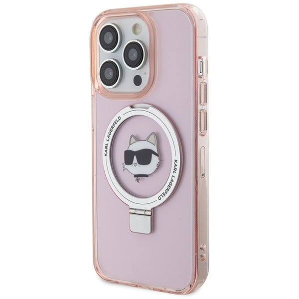 Coque MagSafe pour Apple iPhone 15 Pro Max, Karl Lagerfeld, Ring Stand Choupette's Head, Rose