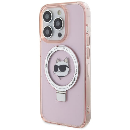 Coque MagSafe pour Apple iPhone 15 Pro Max, Karl Lagerfeld, Ring Stand Choupette's Head, Rose