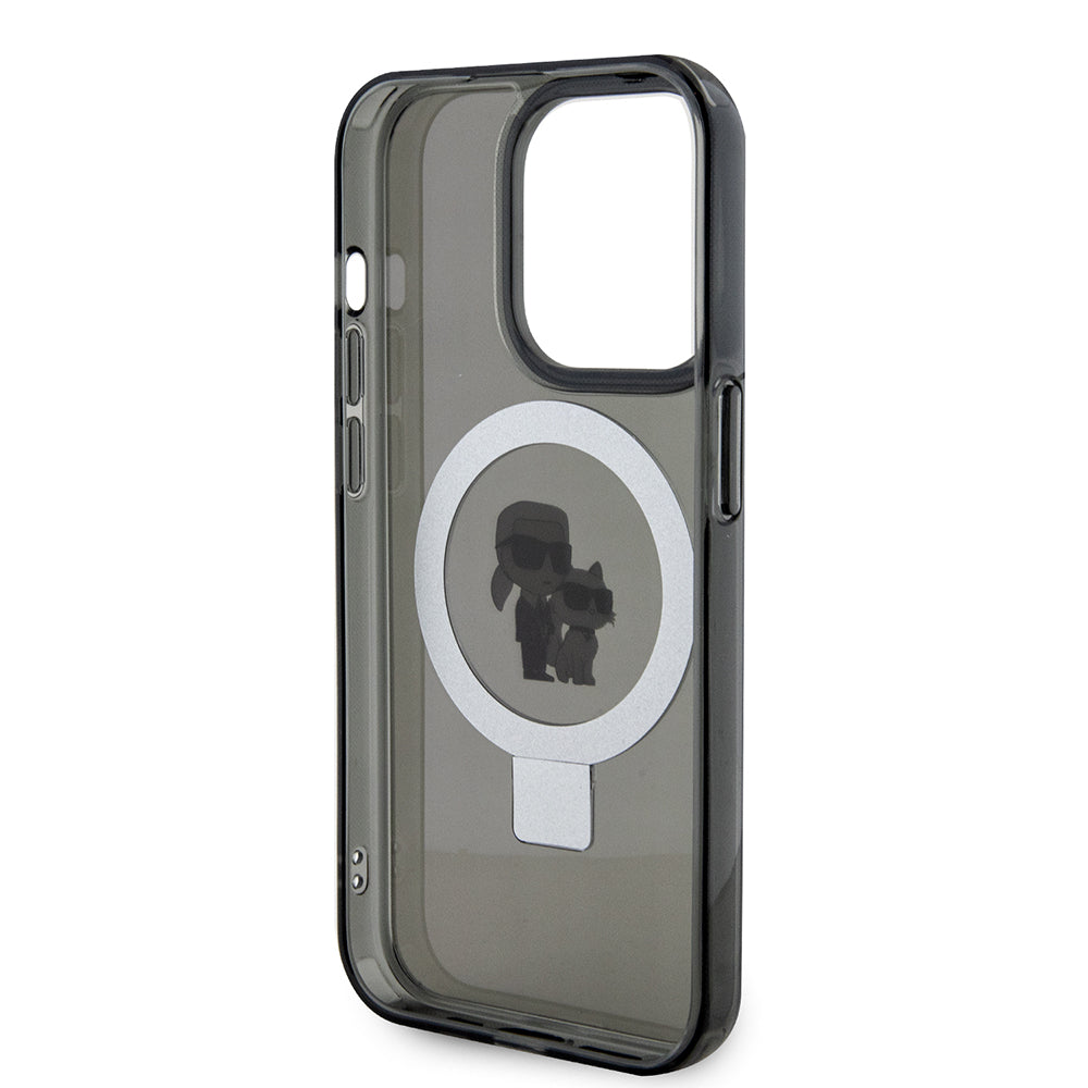 Coque MagSafe pour Apple iPhone 15 Pro Max, Karl Lagerfeld, Ring Stand Karl & Choupette, Noire