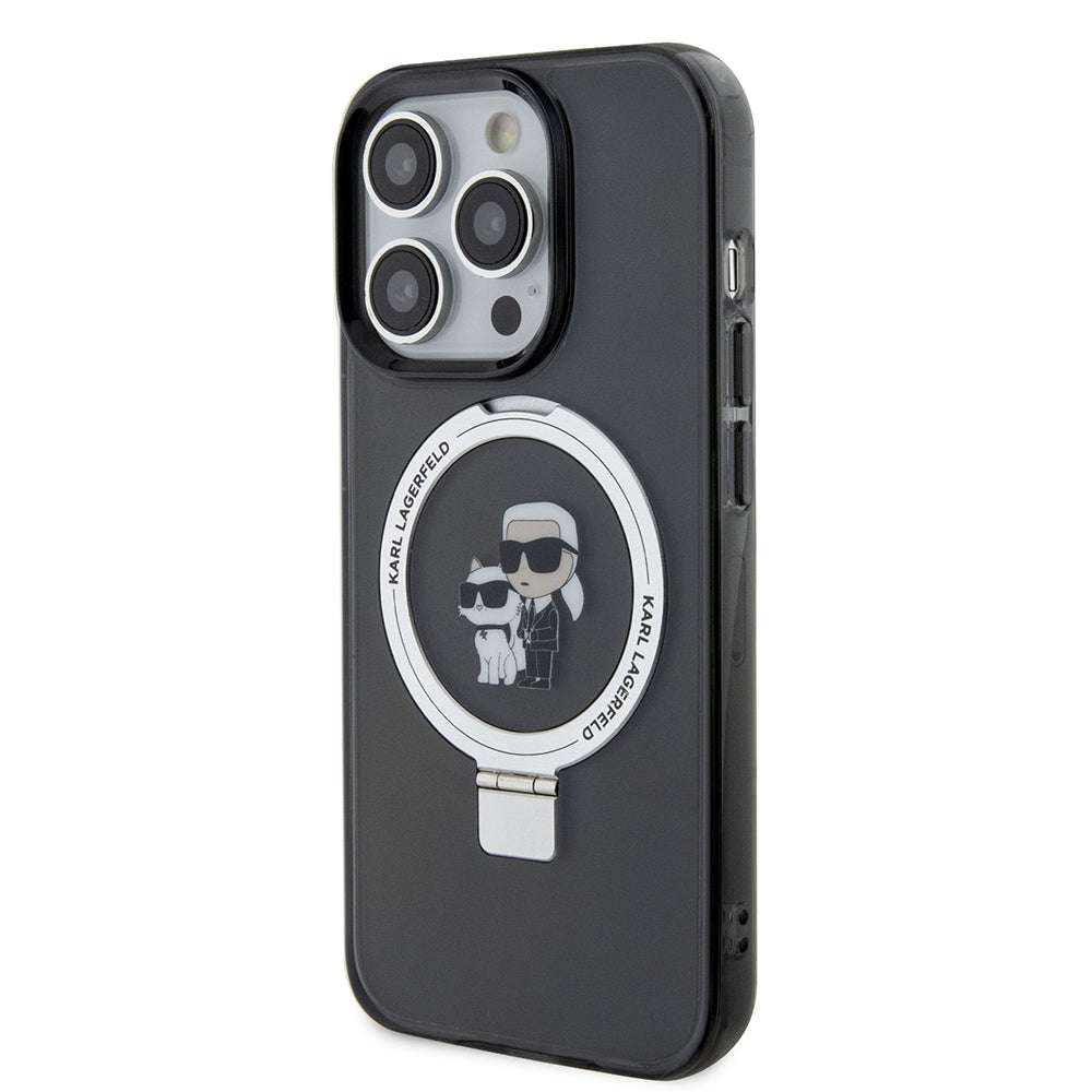 Coque MagSafe pour Apple iPhone 15 Pro Max, Karl Lagerfeld, Ring Stand Karl & Choupette, Noire