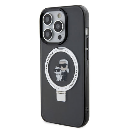 Coque MagSafe pour Apple iPhone 15 Pro Max, Karl Lagerfeld, Ring Stand Karl & Choupette, Noire