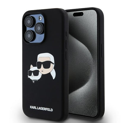 MagSafe Hülle für Apple iPhone 15 Pro Max, Karl Lagerfeld, Silikon Karl & Choupette, Schwarz