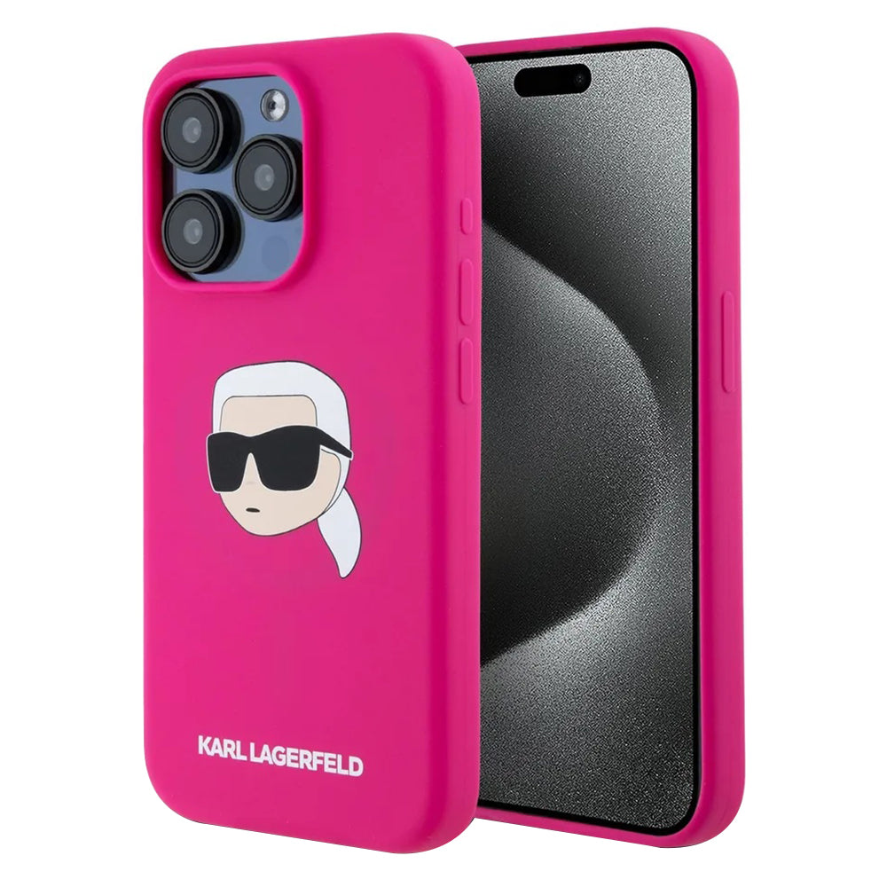 Coque MagSafe pour Apple iPhone 15 Pro Max, Karl Lagerfeld, Silicone Tête de Karl, Fuchsia