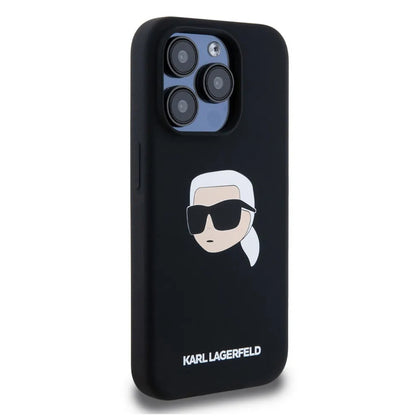 Coque MagSafe pour Apple iPhone 15 Pro Max, Karl Lagerfeld, Silicone Tête de Karl, Noire