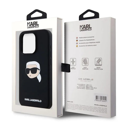 Coque MagSafe pour Apple iPhone 15 Pro Max, Karl Lagerfeld, Silicone Tête de Karl, Noire
