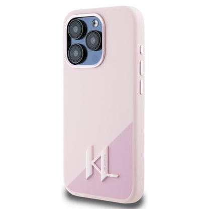 Coque MagSafe pour Apple iPhone 15 Pro Max, Karl Lagerfeld, Silicone Shadow Metal Initial, Rose.