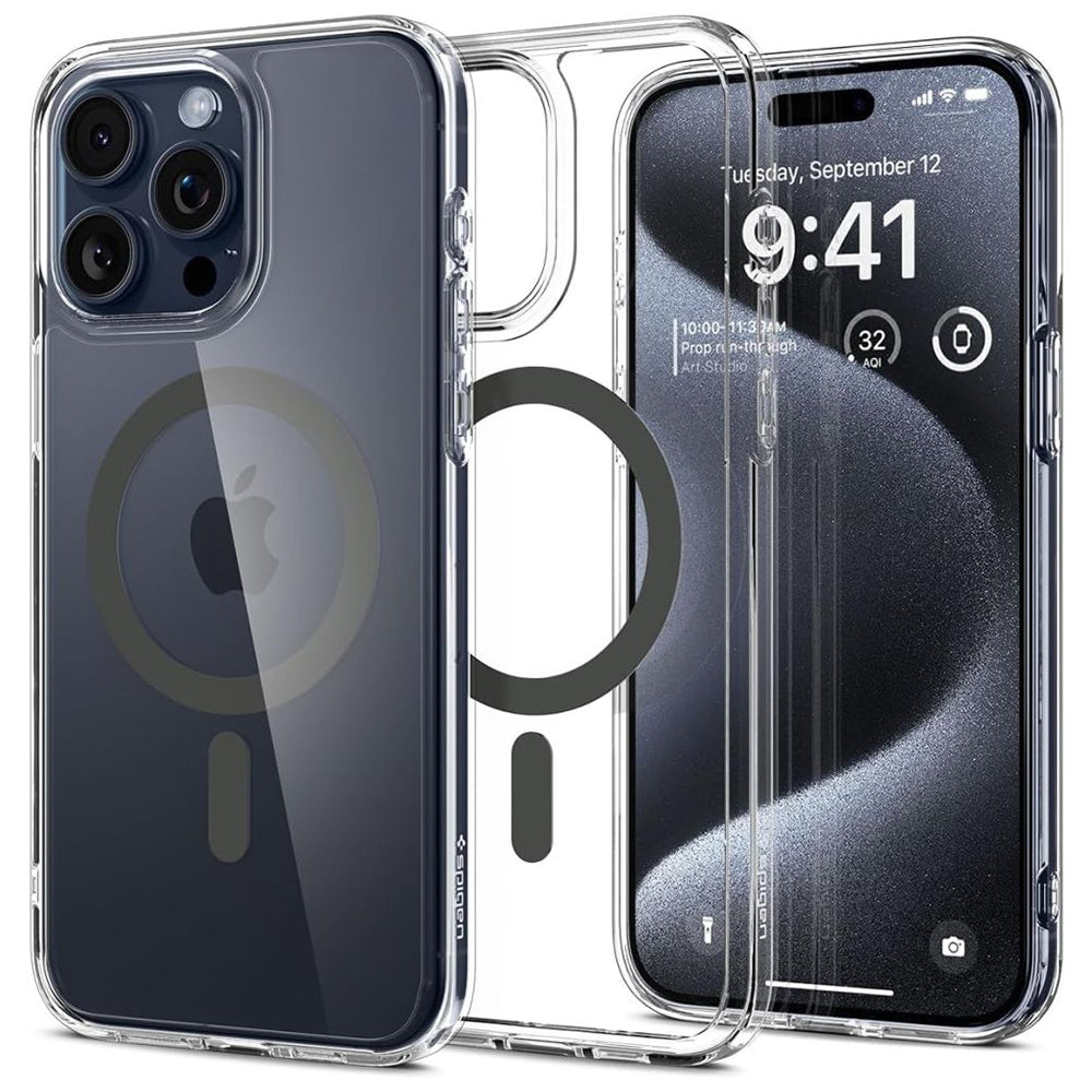 Coque MagSafe pour Apple iPhone 15 Pro Max, Spigen, Ultra Hybrid Carbon, Transparente