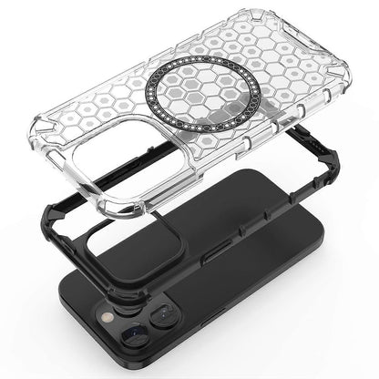 Coque MagSafe pour Apple iPhone 15 Pro Max, Techsuit, HoneyComb Shield, Blanche