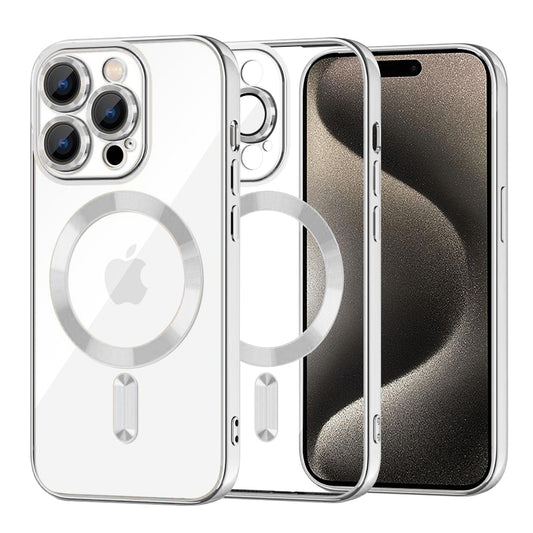MagSafe-Hülle für Apple iPhone 15 Pro Max, Techsuit, Luxury Crystal, Silber