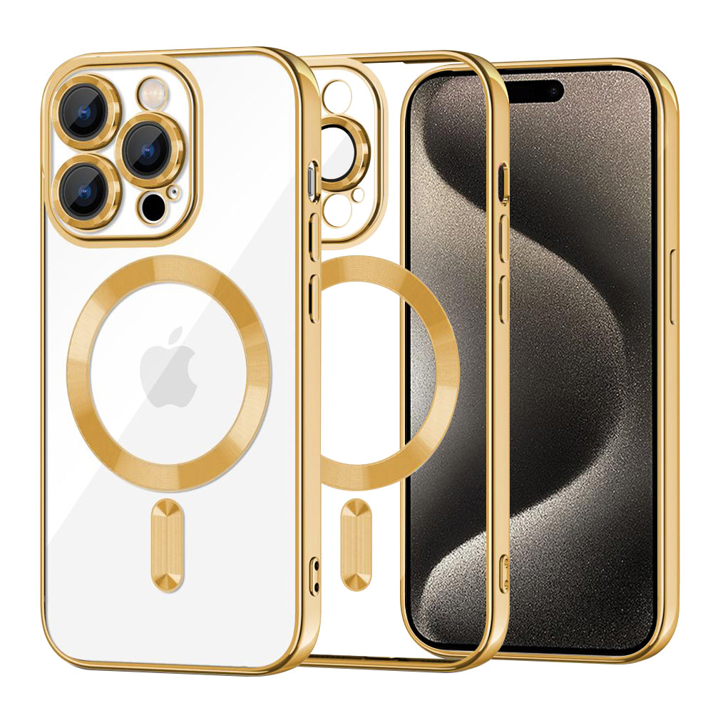 Coque MagSafe pour Apple iPhone 15 Pro Max, Techsuit, Luxury Crystal, Dorée
