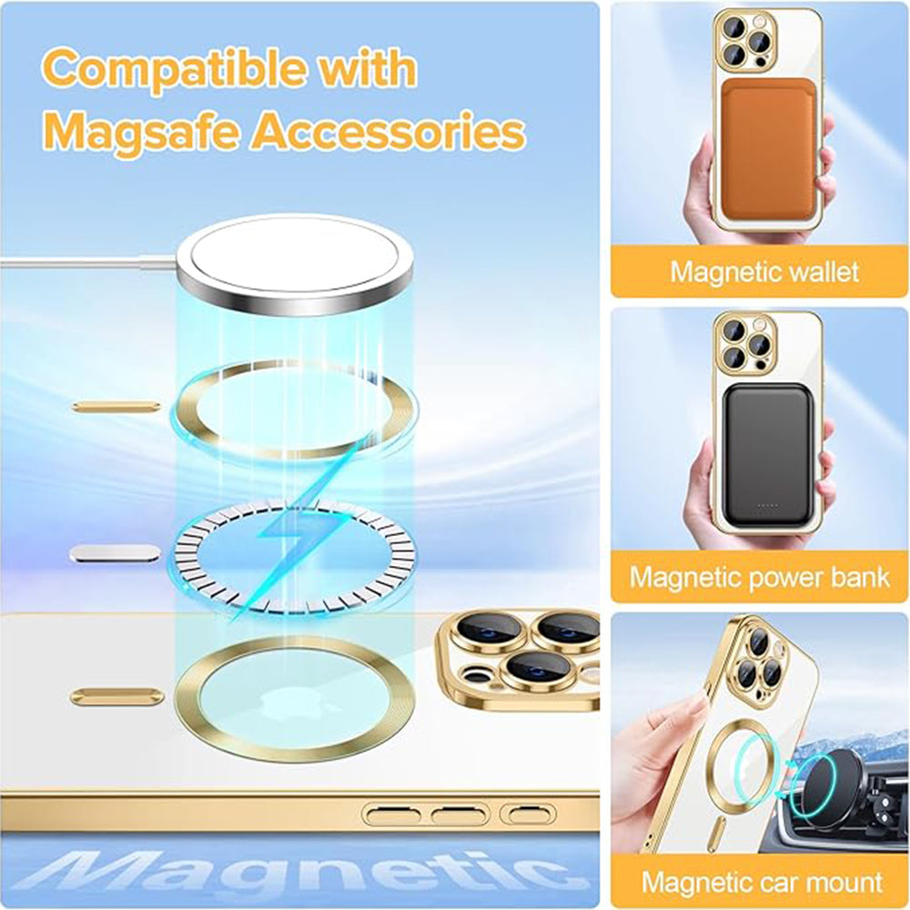 Coque MagSafe pour Apple iPhone 15 Pro Max, Techsuit, Luxury Crystal, Dorée