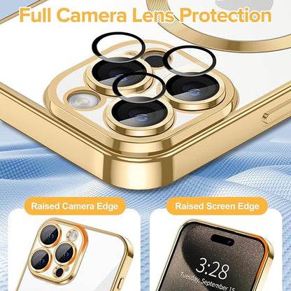 Coque MagSafe pour Apple iPhone 15 Pro Max, Techsuit, Luxury Crystal, Dorée