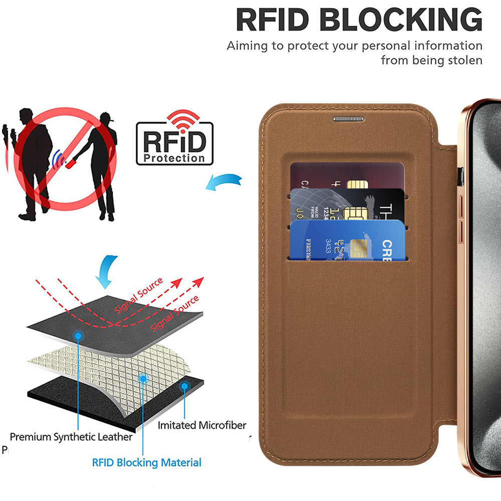 MagSafe Case for Apple iPhone 15 Pro Max, Techsuit, SmartMag Book, Brown