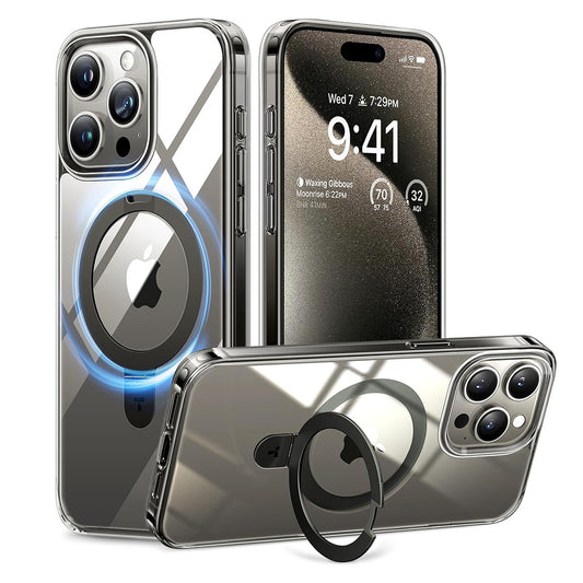 Coque MagSafe pour Apple iPhone 15 Pro Max, Torras, Ostand, Transparente