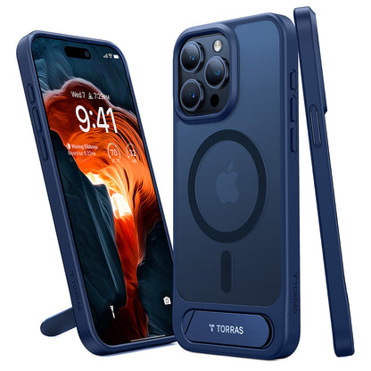 Coque MagSafe pour Apple iPhone 15 Pro Max, Torras, Pstand, Bleu Marine