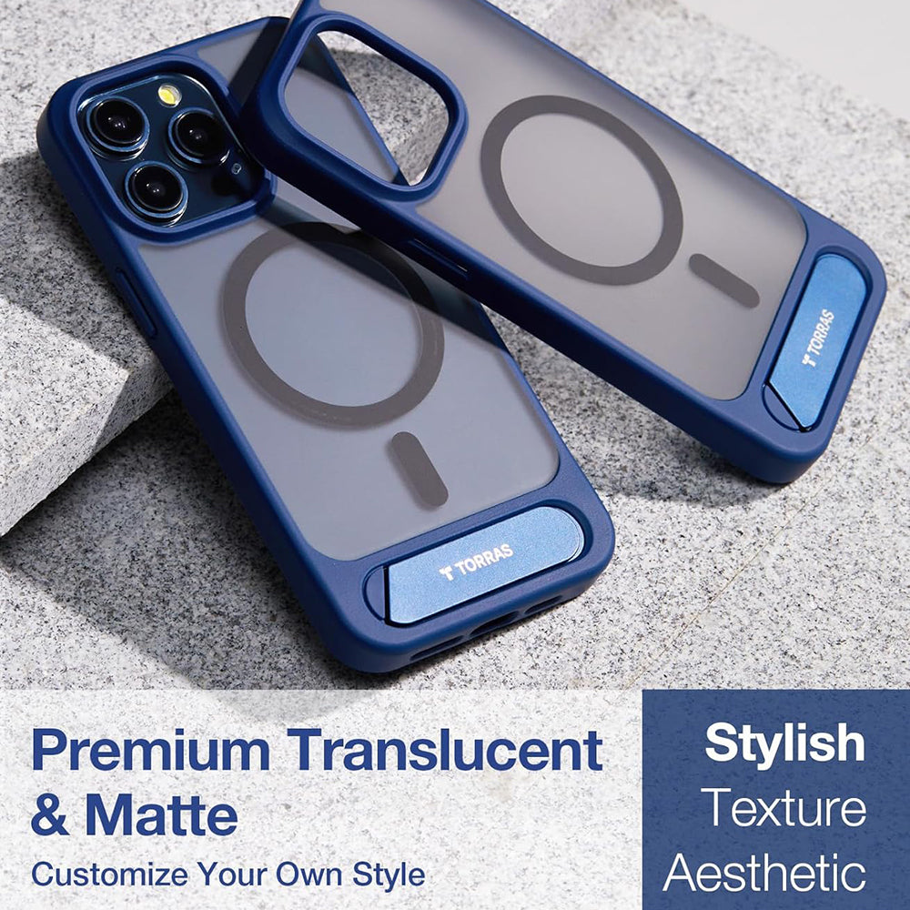 Coque MagSafe pour Apple iPhone 15 Pro Max, Torras, Pstand, Bleu Marine