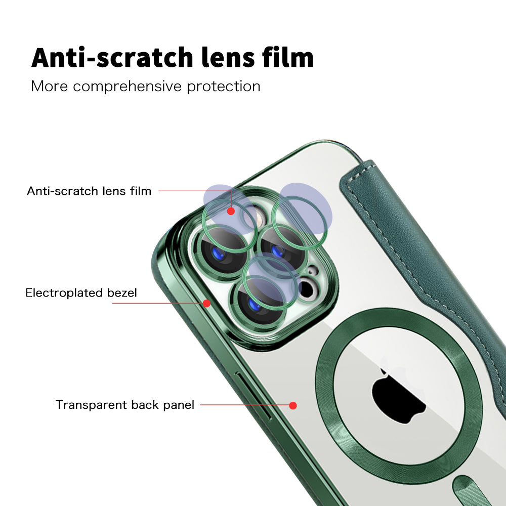MagSafe Case for Apple iPhone 15 Pro, Techsuit, SmartMag Book, Green