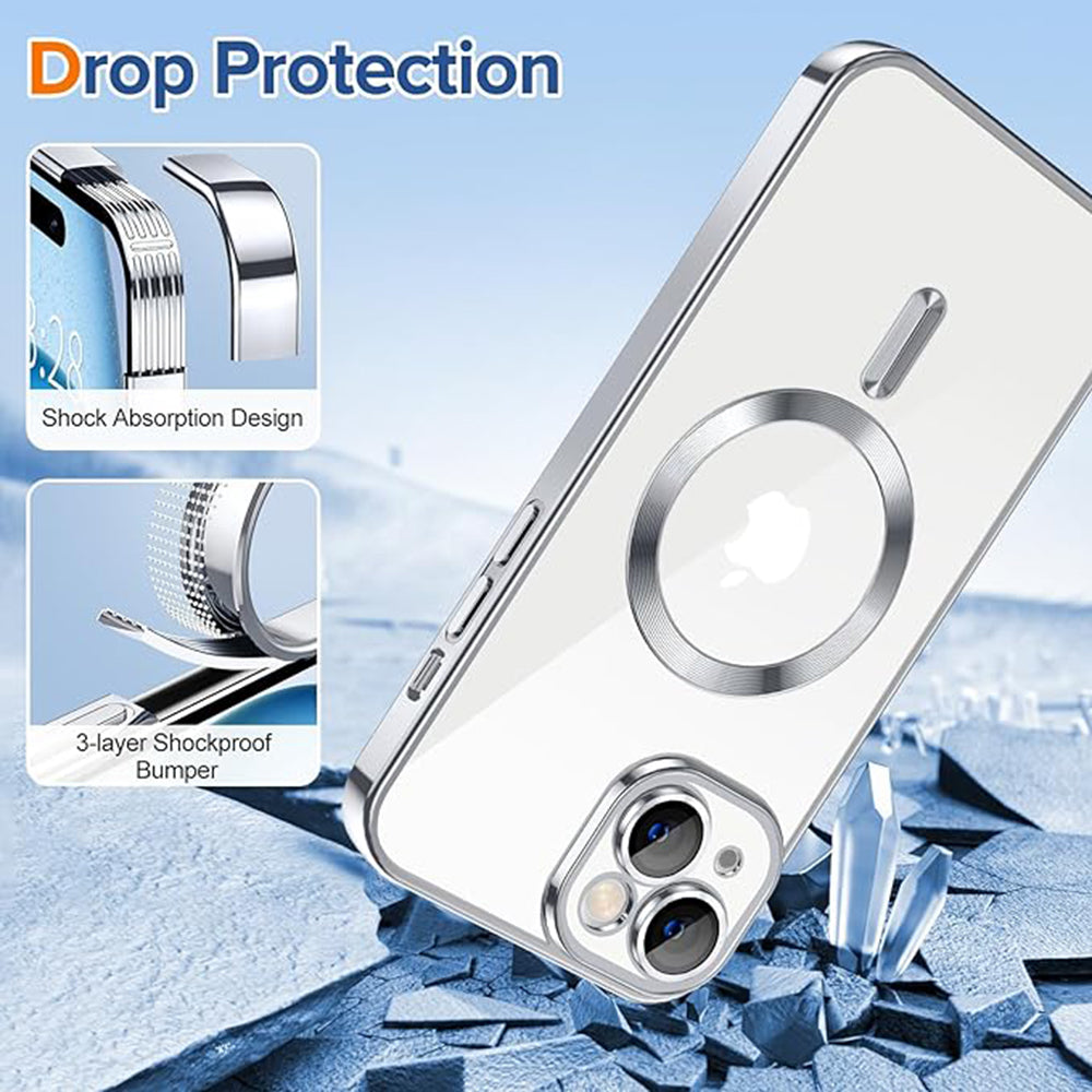 MagSafe-Hülle für Apple iPhone 15, Techsuit, Luxury Crystal, Silber