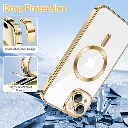 Coque MagSafe pour Apple iPhone 15, Techsuit, Luxury Crystal, Dorée
