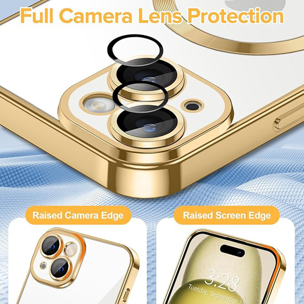 Coque MagSafe pour Apple iPhone 15, Techsuit, Luxury Crystal, Dorée