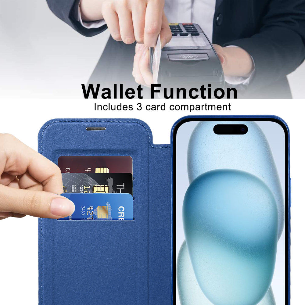MagSafe Case for Apple iPhone 15, Techsuit, SmartMag Book, Blue