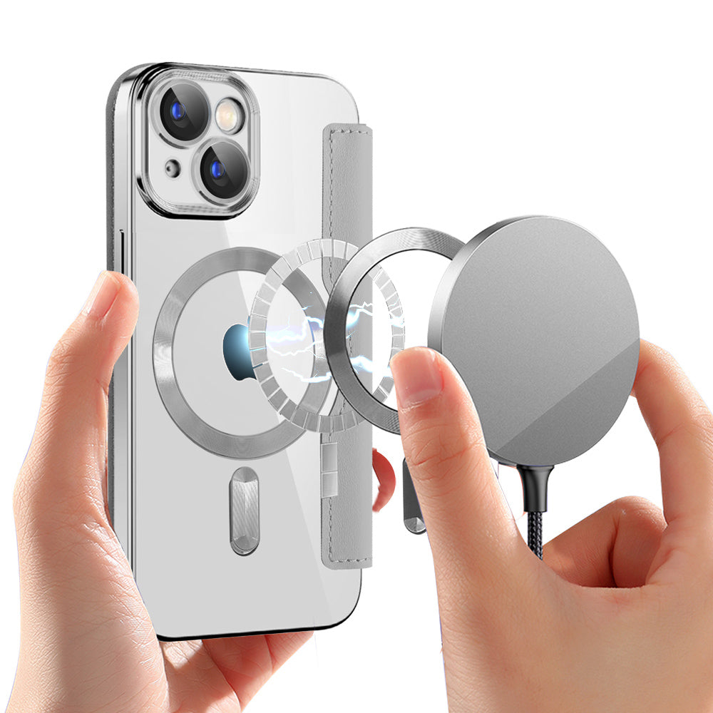 MagSafe Case for Apple iPhone 15, Techsuit, SmartMag Book, Gray