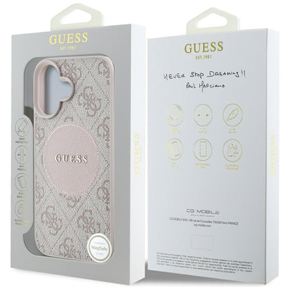 Étui MagSafe pour Apple iPhone 16, Guess, 4G Circle Classic Logo, Rose