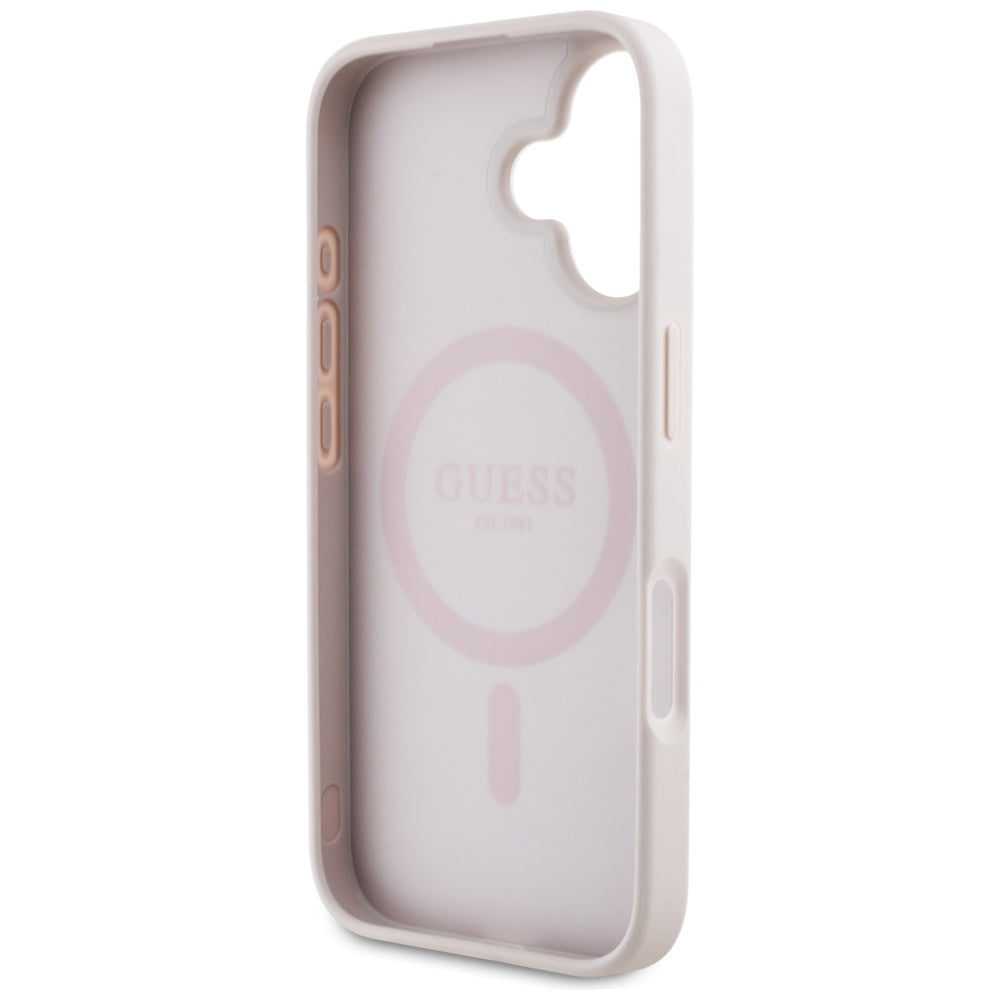 Étui MagSafe pour Apple iPhone 16, Guess, 4G Circle Classic Logo, Rose