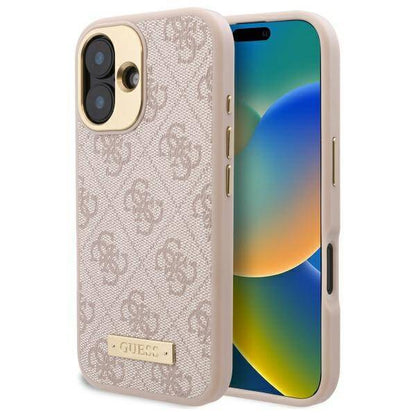 MagSafe Case for Apple iPhone 16, Guess, 4G Logo Plate, Pink