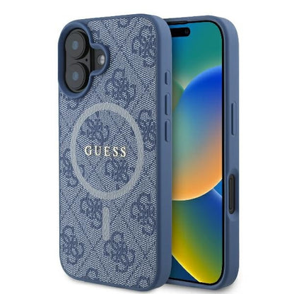 Coque MagSafe pour Apple iPhone 16, Guess, 4G Ring Classic Logo, Bleue