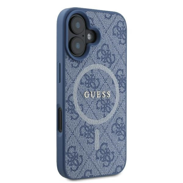 Coque MagSafe pour Apple iPhone 16, Guess, 4G Ring Classic Logo, Bleue