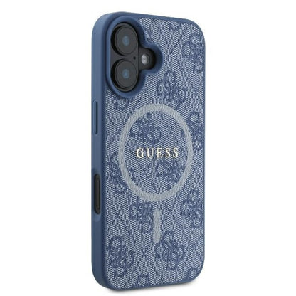 Coque MagSafe pour Apple iPhone 16, Guess, 4G Ring Classic Logo, Bleue