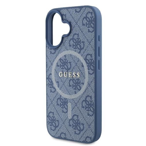 Coque MagSafe pour Apple iPhone 16, Guess, 4G Ring Classic Logo, Bleue