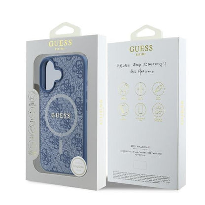 Coque MagSafe pour Apple iPhone 16, Guess, 4G Ring Classic Logo, Bleue