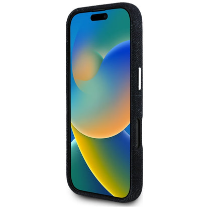 MagSafe Case for Apple iPhone 16, Guess, Denim Triangle Logo, Black