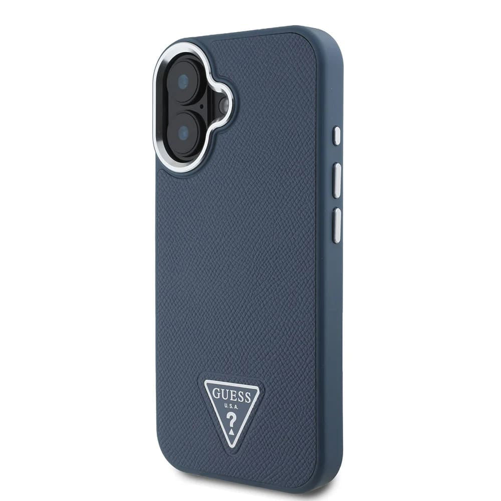 MagSafe Case for Apple iPhone 16, Guess, Grained Triangle Logo, Black
