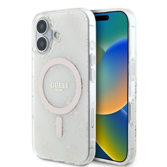 Coque MagSafe pour Apple iPhone 16, Guess, IML 4G Background, Blanche