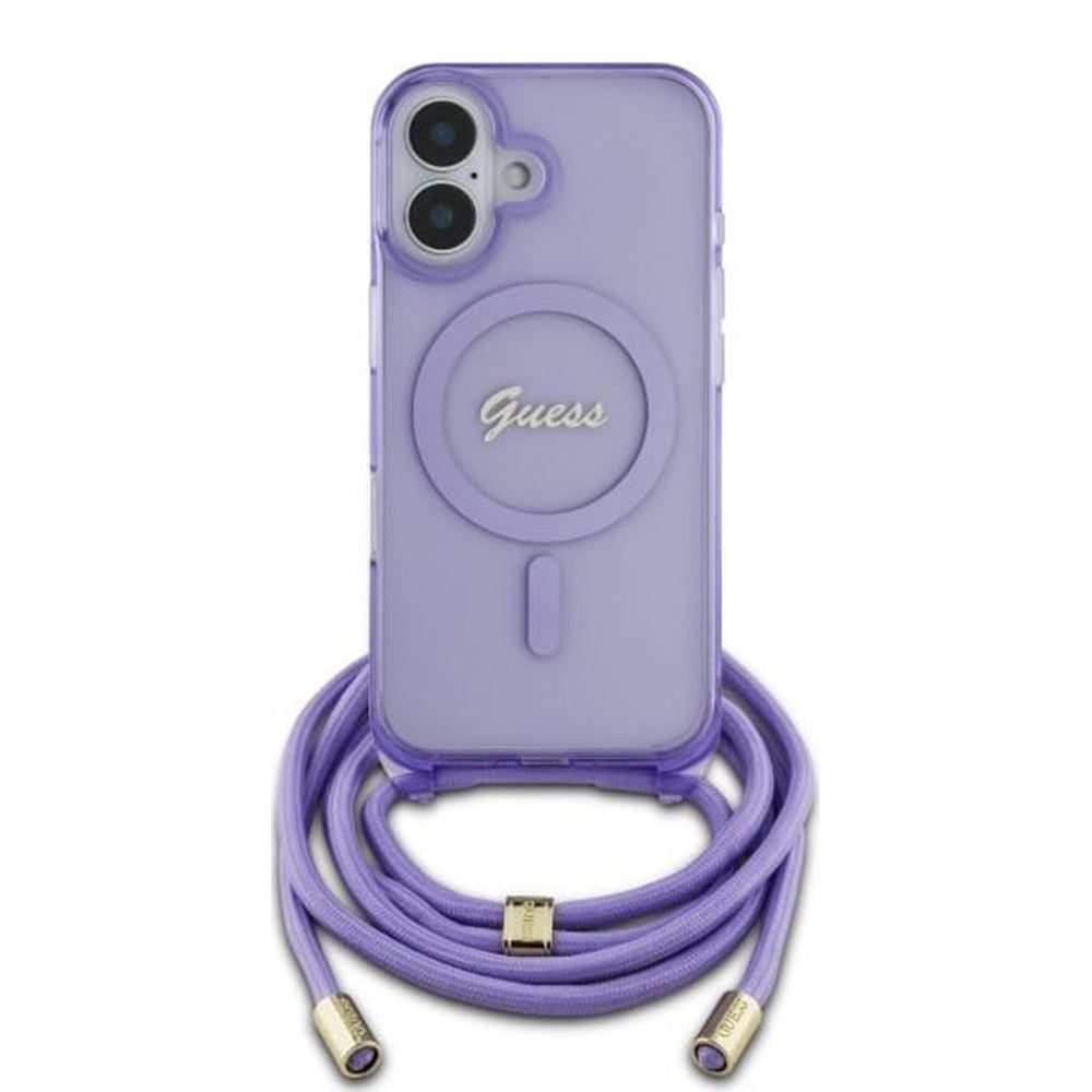 Étui MagSafe pour Apple iPhone 16, Guess, IML Crossbody Cord Script, Rose