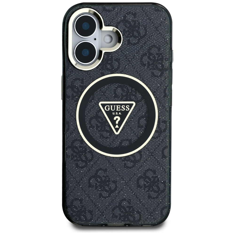 MagSafe Case for Apple iPhone 16, Guess, IML Glitter 4G Circle Triangle, Black
