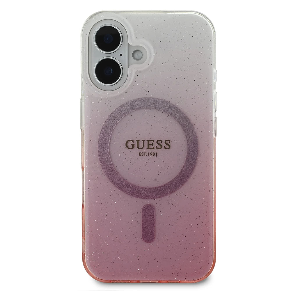 Étui MagSafe pour Apple iPhone 16, Guess, IML Glitter Gradient, Rose