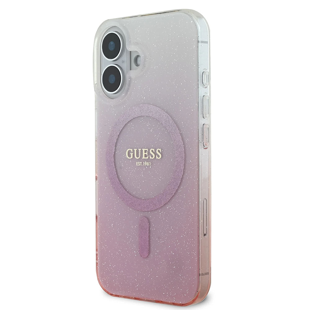Étui MagSafe pour Apple iPhone 16, Guess, IML Glitter Gradient, Rose
