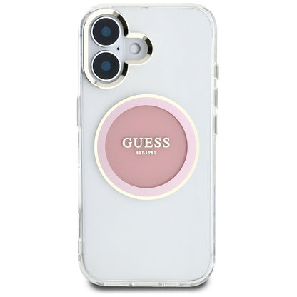MagSafe Case for Apple iPhone 16, Guess, IML Metal Colored Circle, Pink