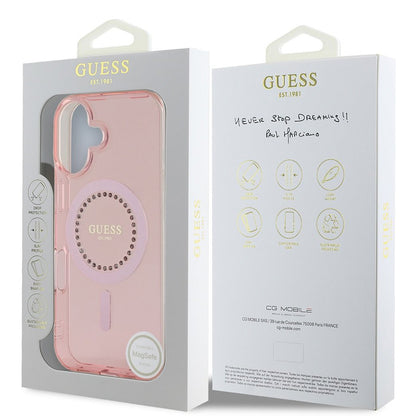 MagSafe Hülle für Apple iPhone 16, Guess, IML Rhinestones Ring, Rosa GUHMP16SPFTDTEP