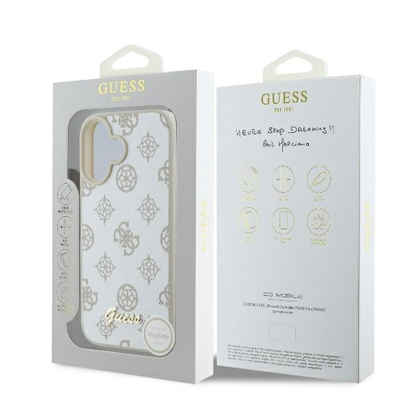 Coque MagSafe pour Apple iPhone 16, Guess, Peony Script, Blanche