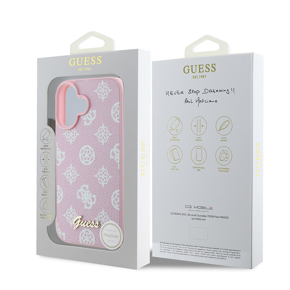 Coque MagSafe pour Apple iPhone 16, Guess, Peony Script, Rose