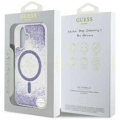 Coque MagSafe pour Apple iPhone 16, Guess, Resin Bottom Glitter, Violet